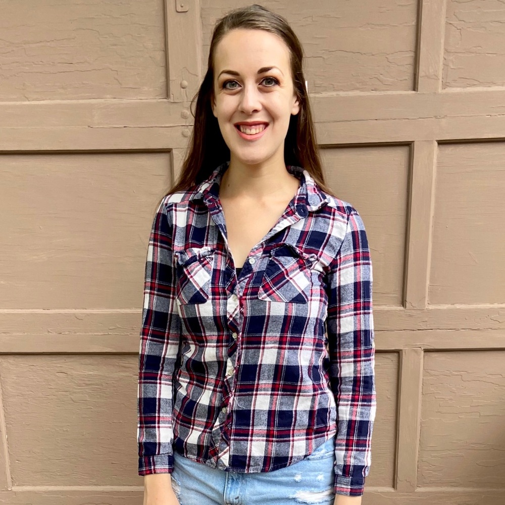 100% cotton plaid flannel red/navy/white